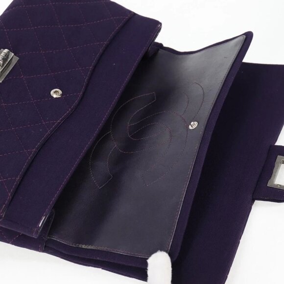 CHANEL Matelasse 2.55 Double Flap Chain Bag Cotton Purple CC Auth 127929M - Picture 10 of 15